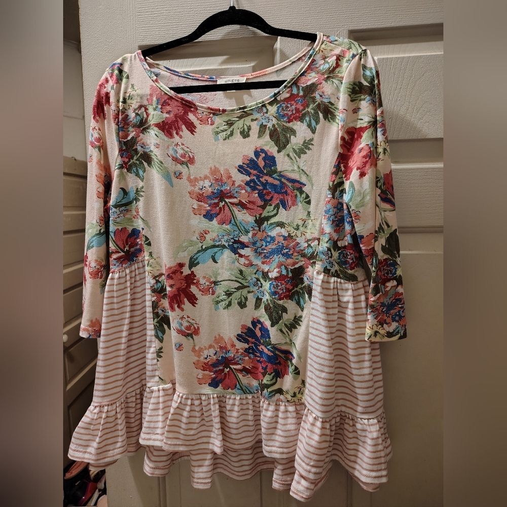 Umgee Floral and Striped Tunic